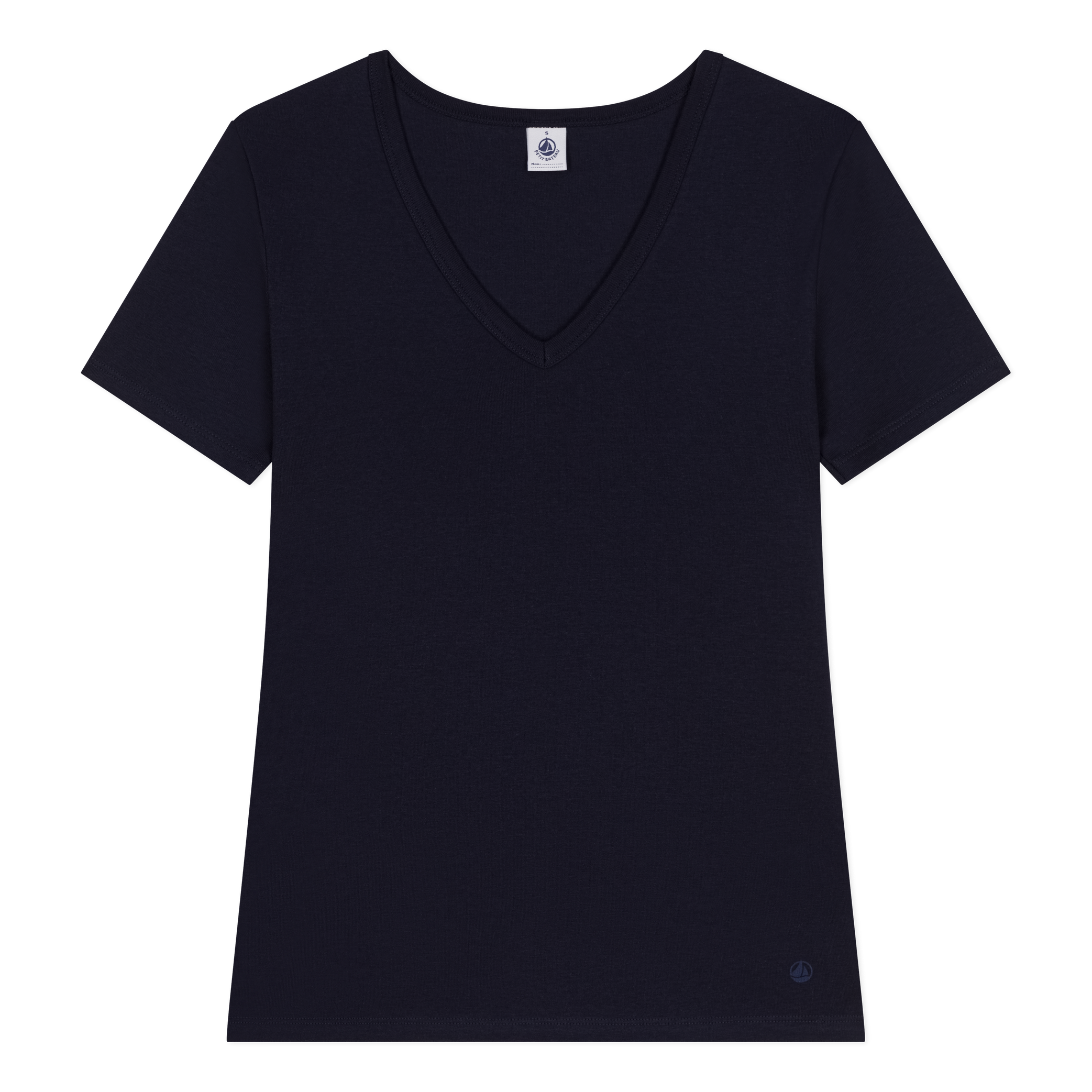 Tee-shirt droit à col V en coton| Noir