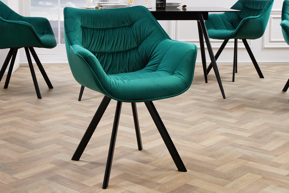 riess-ambiente Stuhl THE DUTCH COMFORT - smaragdgrün Samt Retro Stil mit Armlehnen Metallbeine Esszimmer