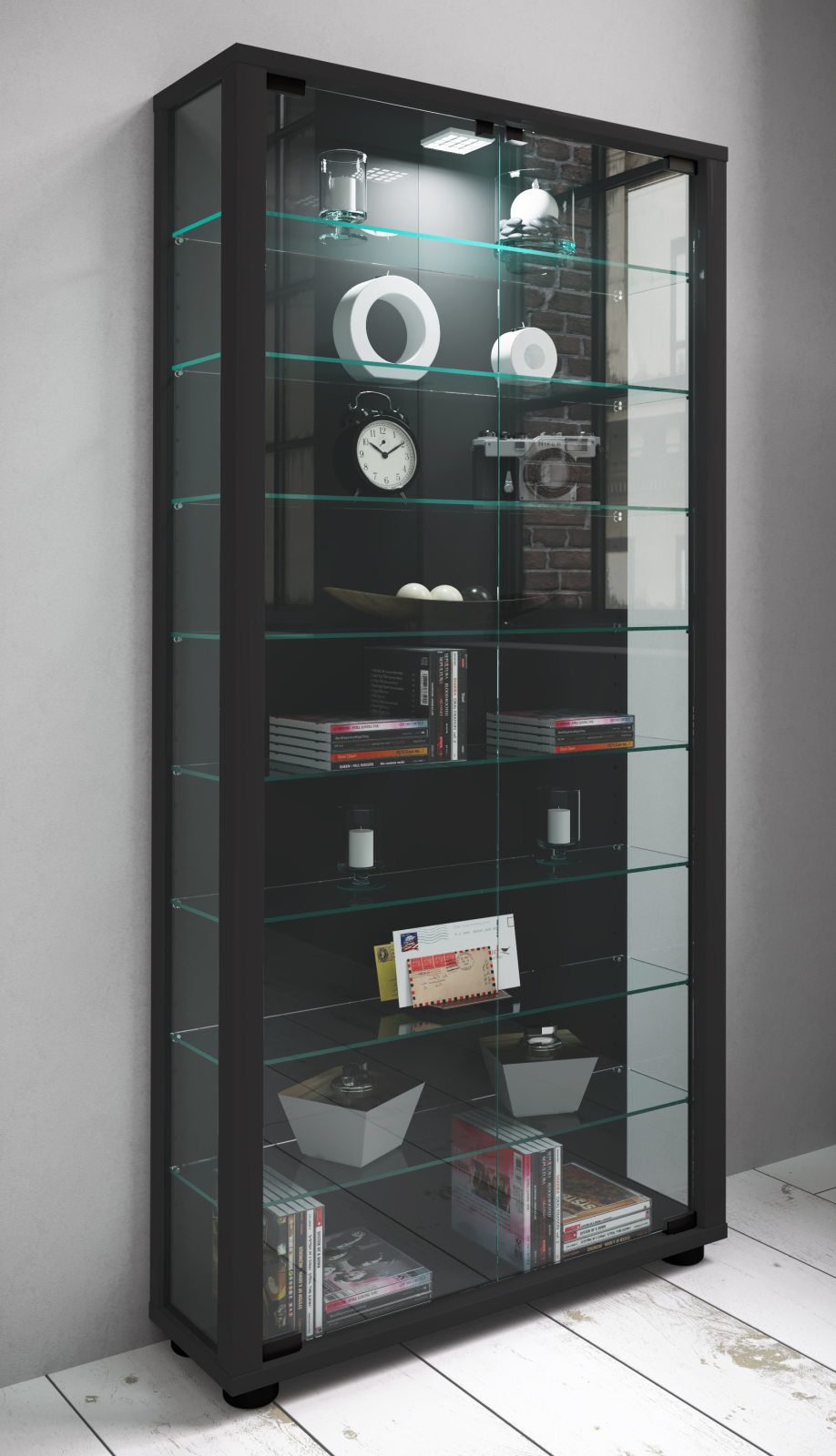 Standvitrine - schwarz - 118 cm
