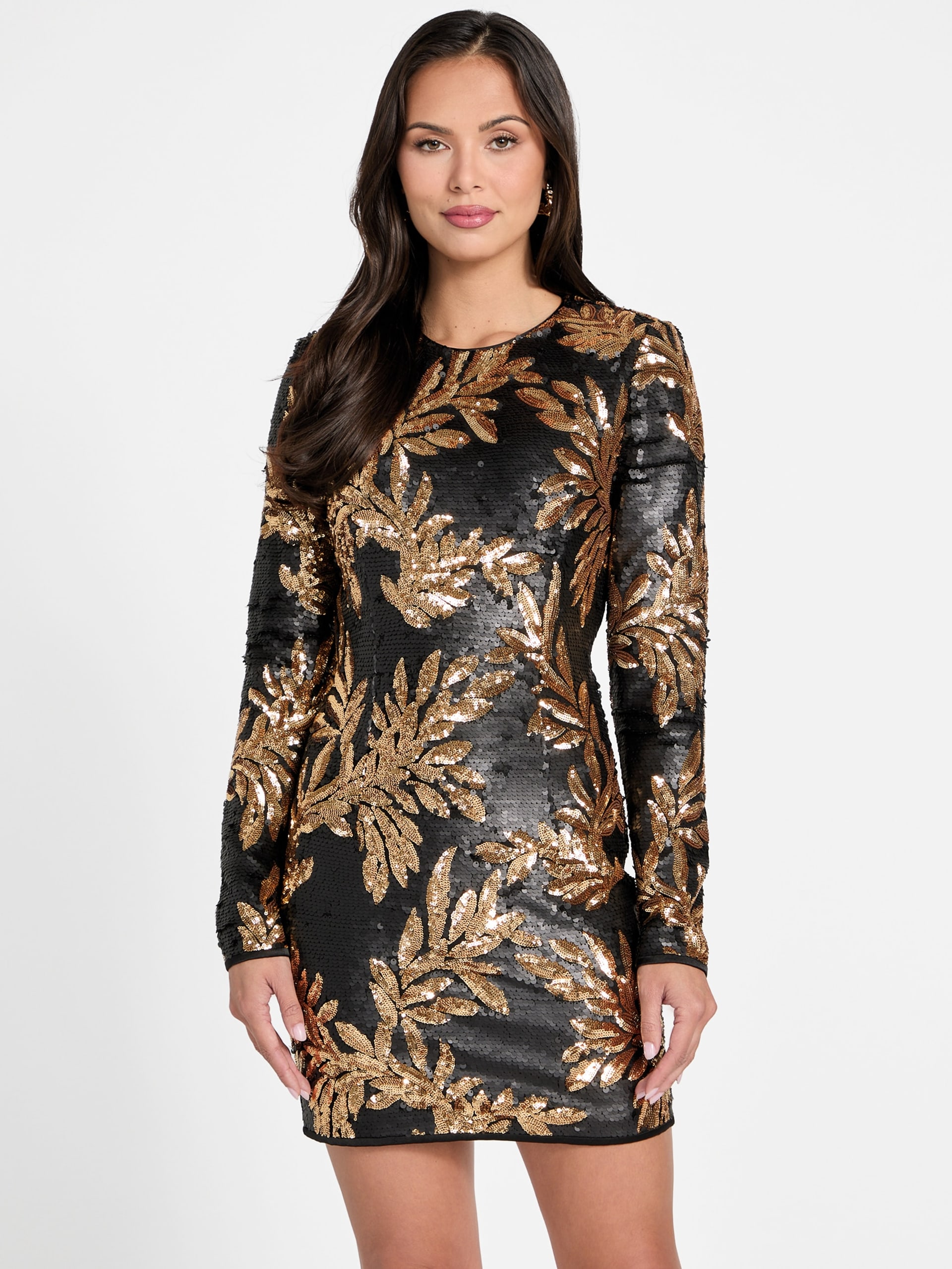 Vestido curto de lantejoulas com margaridas