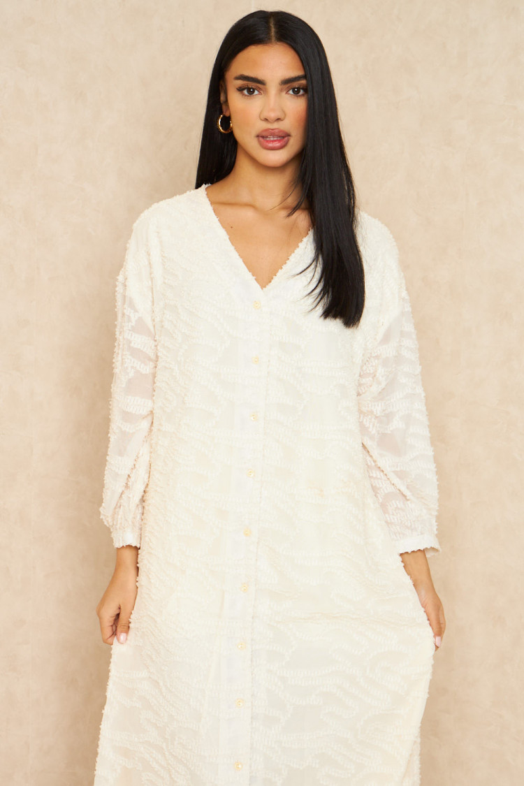 Robe gilet longue duveteuse écrue