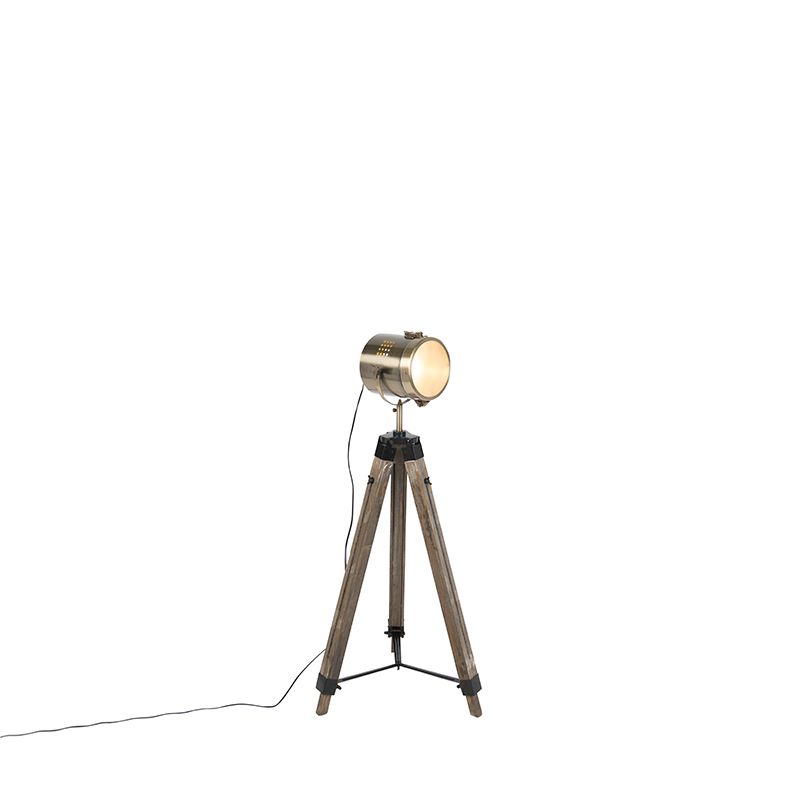 Smart vloerlamp tripod hout met studiospot incl. Wifi B35  - Braha