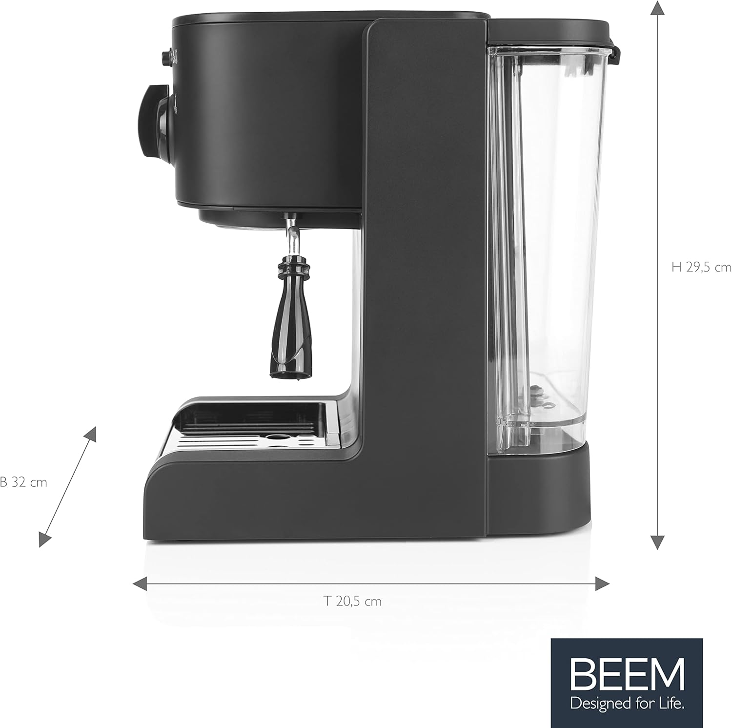 BEEM ESPRESSO PERFECT Siebträgermaschine mit 20 Bar Druck | Mühelose Zubereitung von Espresso, Cappuccino, Latte Macchiato etc. | Kompatibel mit Kaffeepulver, Pads und Kapseln