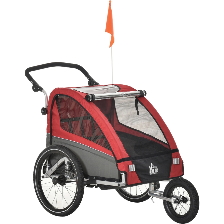 HOMCOM 3in1 Kinderwagen auch als Jogger und Fahrradanhänger rot