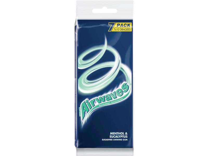 Airwaves Kaugummi Menthol & Eukalyptus 7 x 14 g Zuckerfreier und erfrischender Kaugenuss