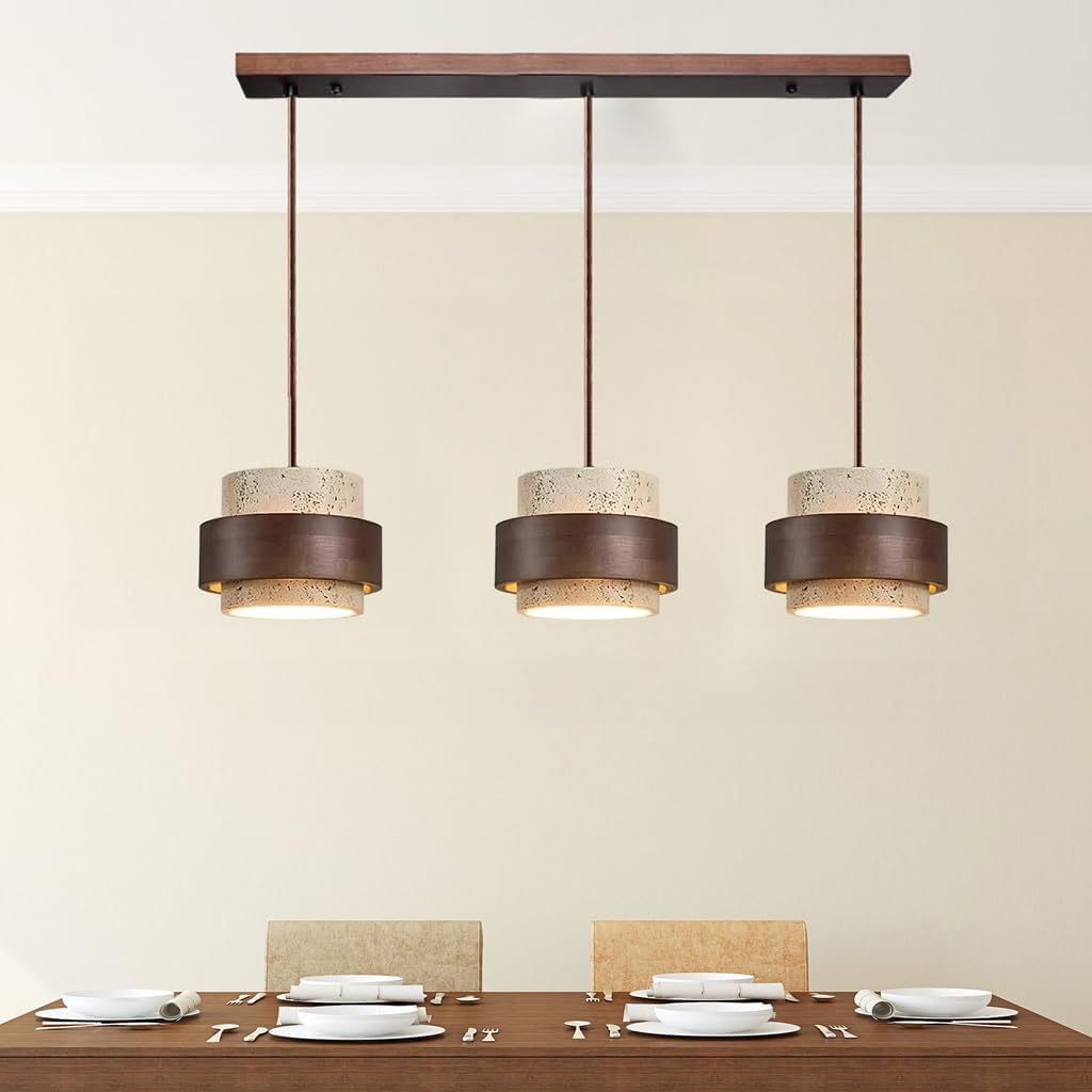 Natürliche Steinhängelampe Zylindrische Travertin Pendelleuchte Im Wabi Sabi Nordic Stil Mit Holz Für Kücheninsel Adjustable Home Decoration Flur Schlafzimmer Esszimmer Deckenbeleuchtung(B)