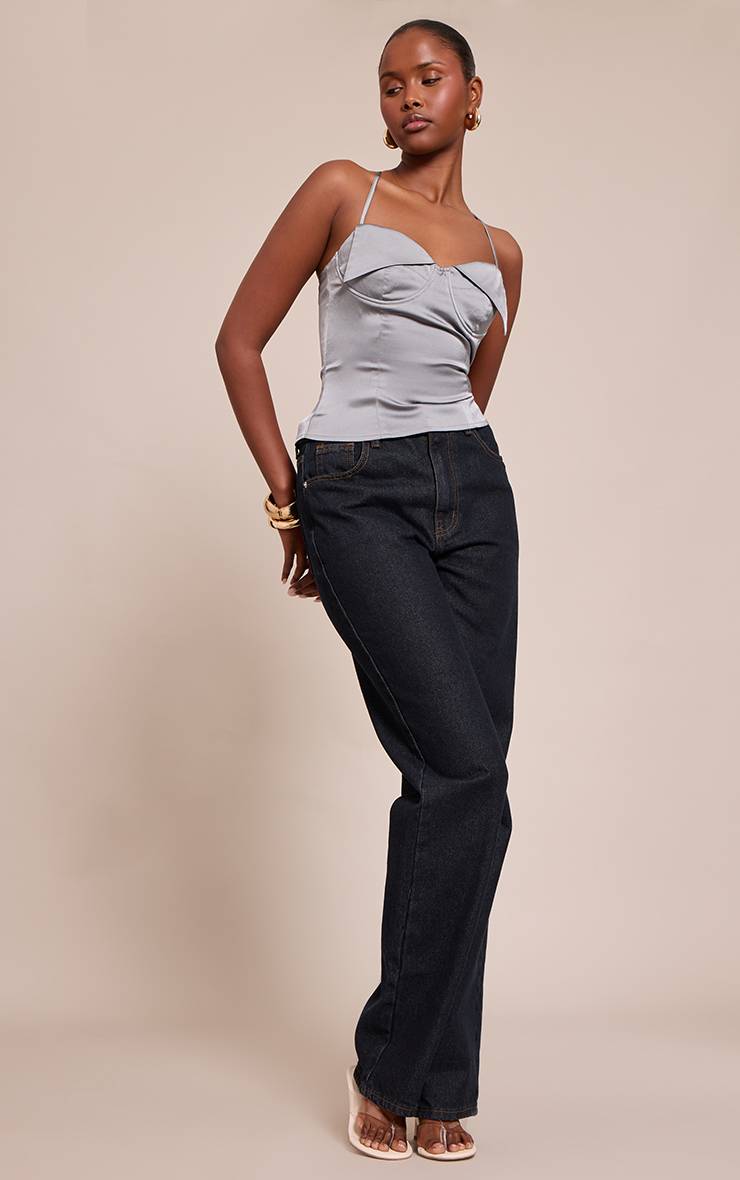 Charbon Top Long À Bretelles En Satin Avec Détail Drapé