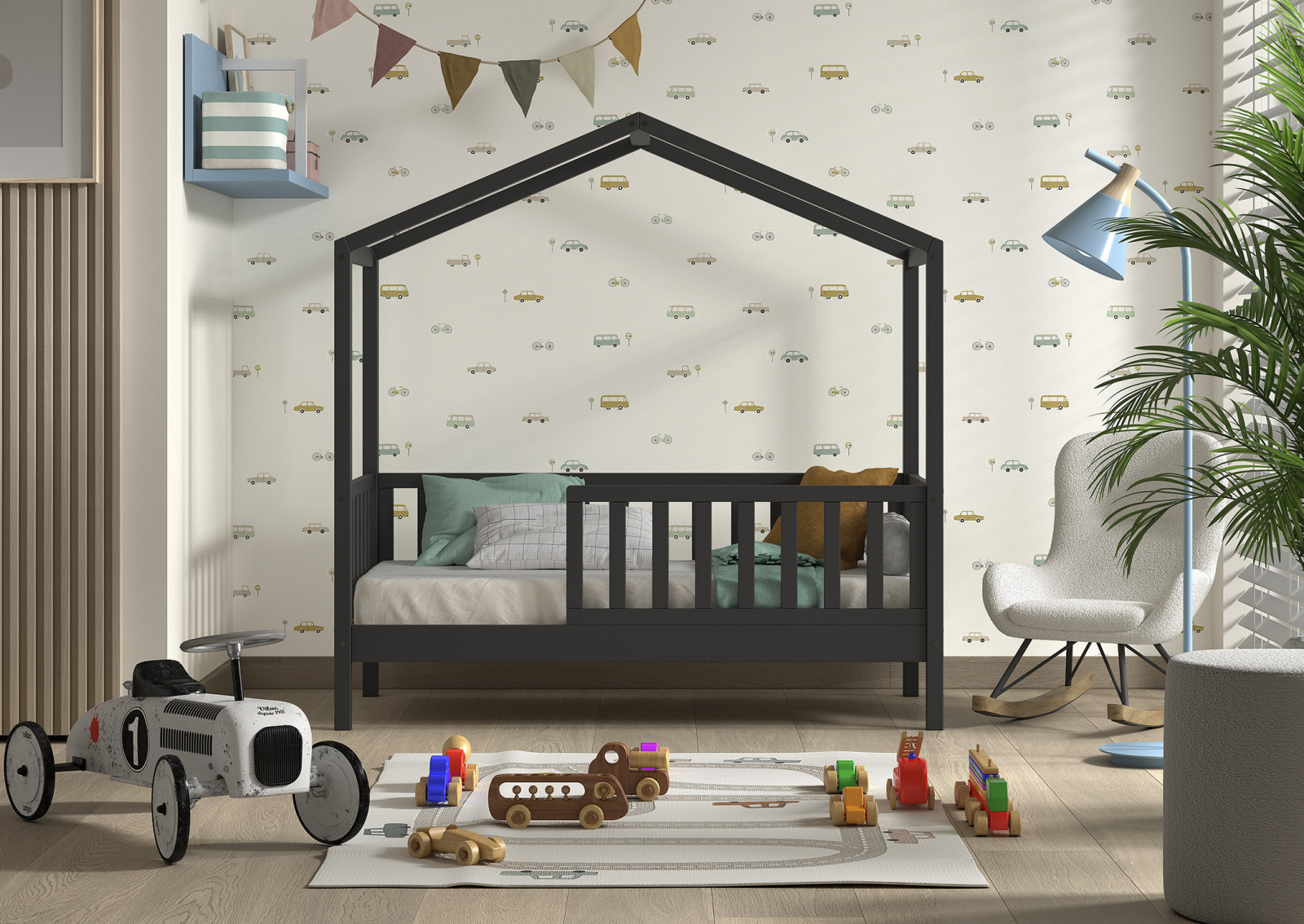Hausbett DALLAS - anthrazit - Kiefer massiv - 70x140 cm