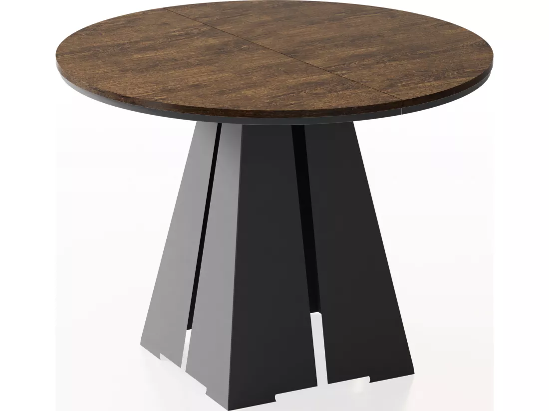 Table à Manger Ronde Extensible Avec Piètement Métallique Noir - Table Industrielle Moderne Pour Salle à Manger Ou Cuisine - 120 Cm à 200 Cm - Fabriqué En Ue - Chên