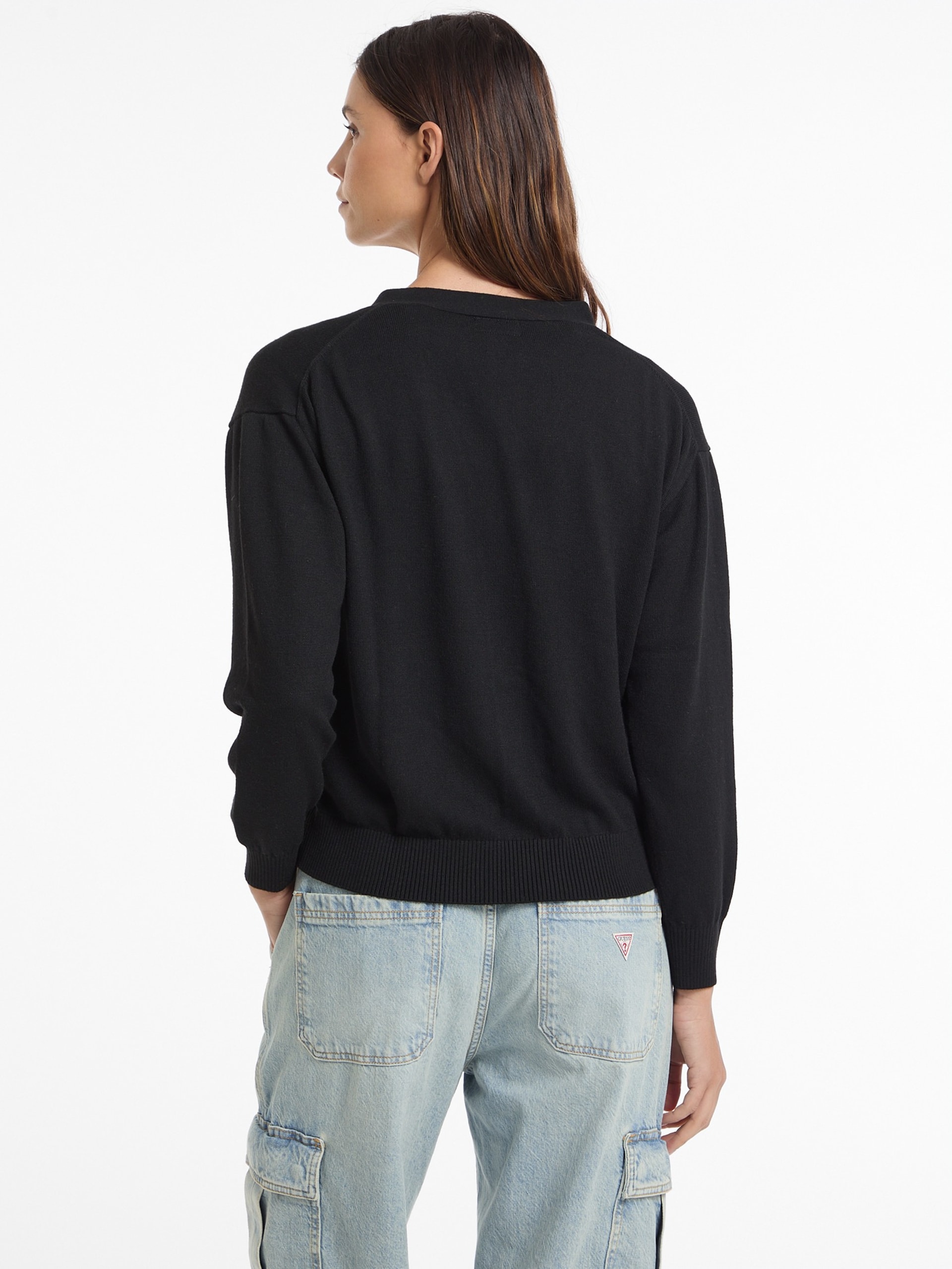 Mini cardigan triangular em mistura de seda e lã