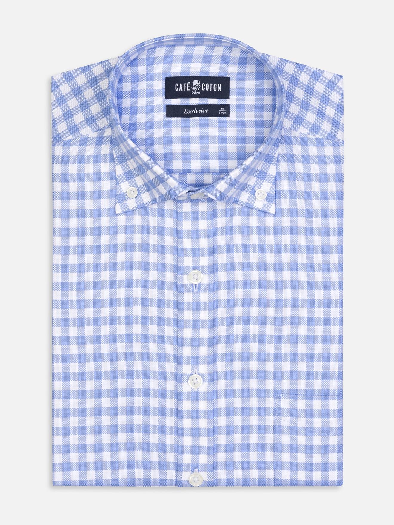 Chemise Ash à carreaux ciel- Col Boutonné