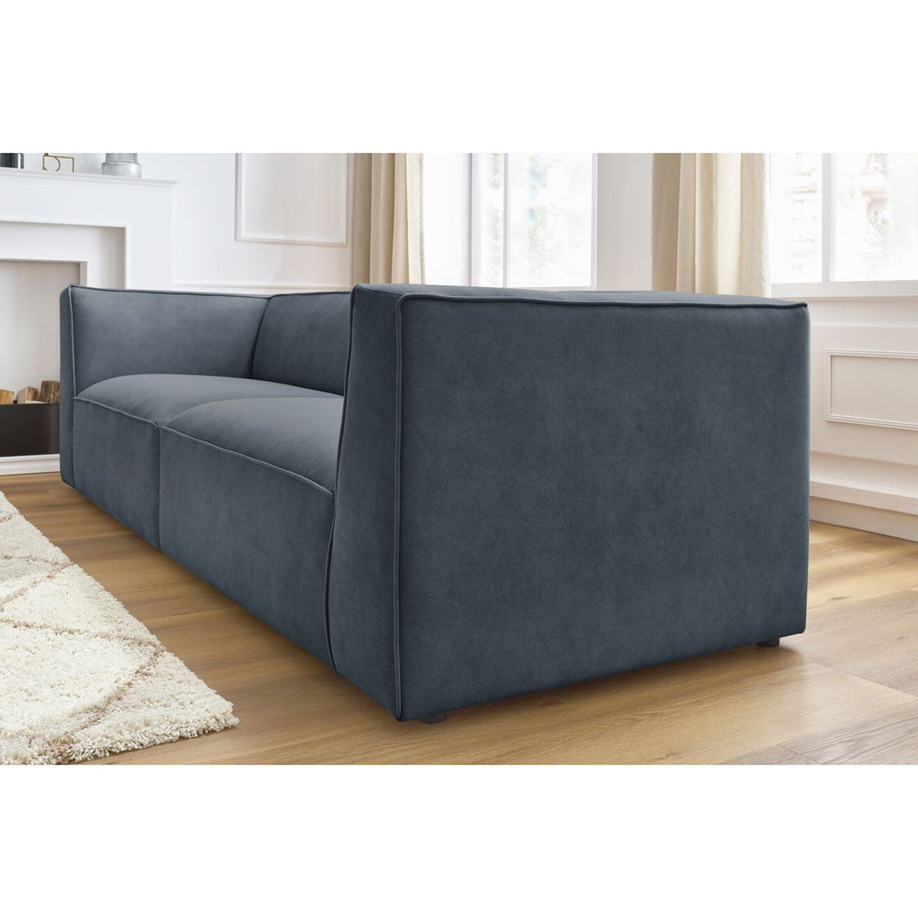 Bobochic Canapé droit fixe 4 places en Velours Molière gris foncé - 273x99x71 cm