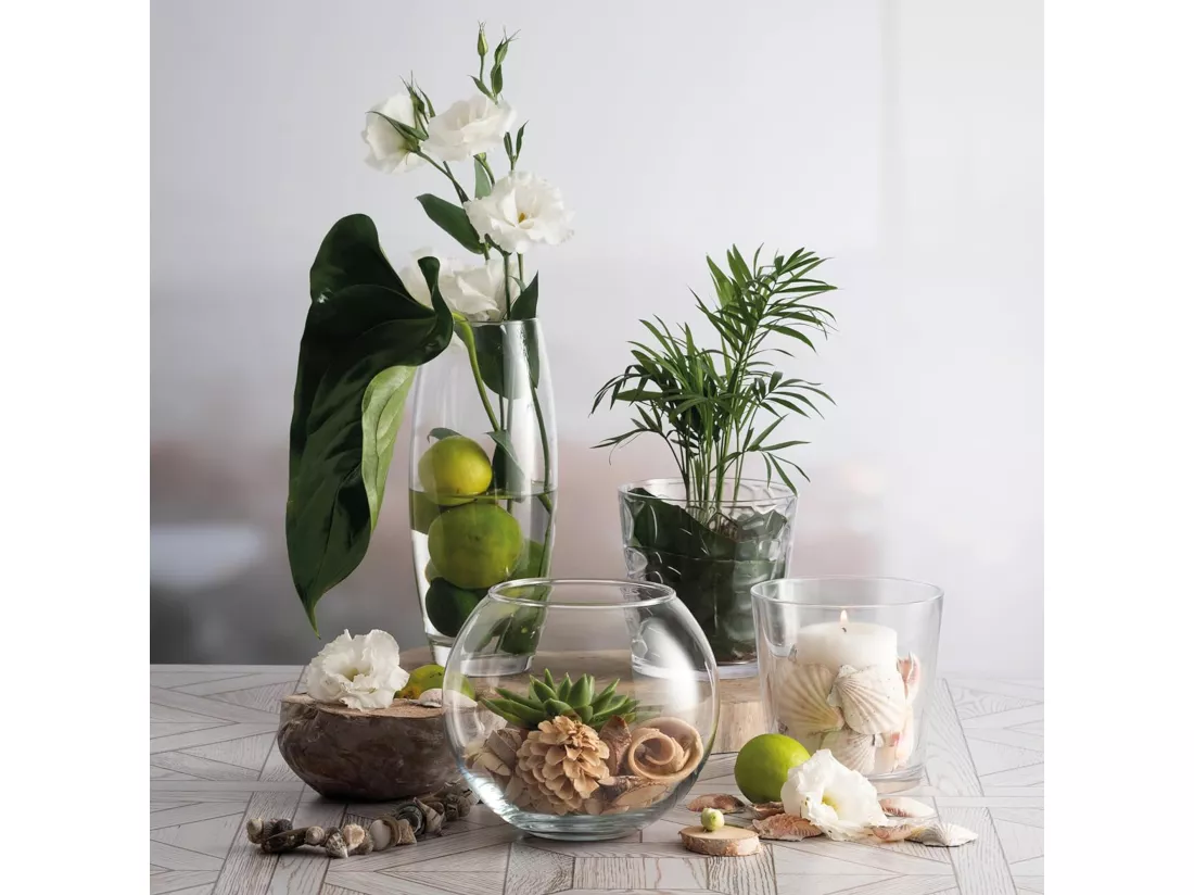 WELL HOME - Vase courbé en verre transparent Ø11x26cm - accessoire décoration maison