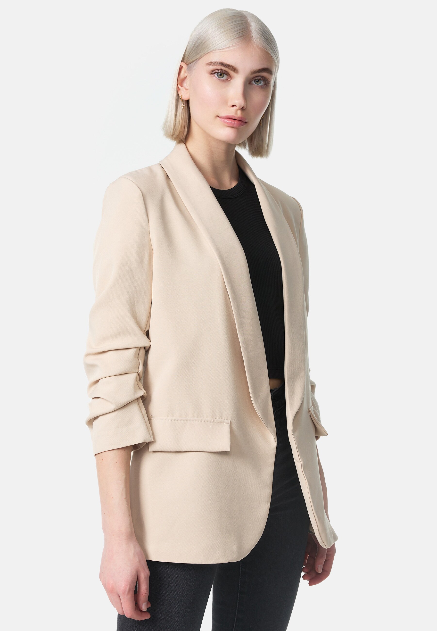 PM SELECTED Damen Kurzblazer Stylischer Sakko Business Blazer Gerafften Ärmeln in Einheitsgröße PM22