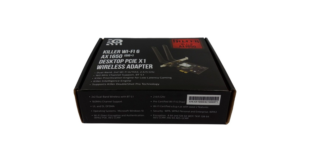 Rivet NetworksKiller Wi-Fi 6 AX1650 wlan adapter  (Zwart,  Bluetooth 5.1)