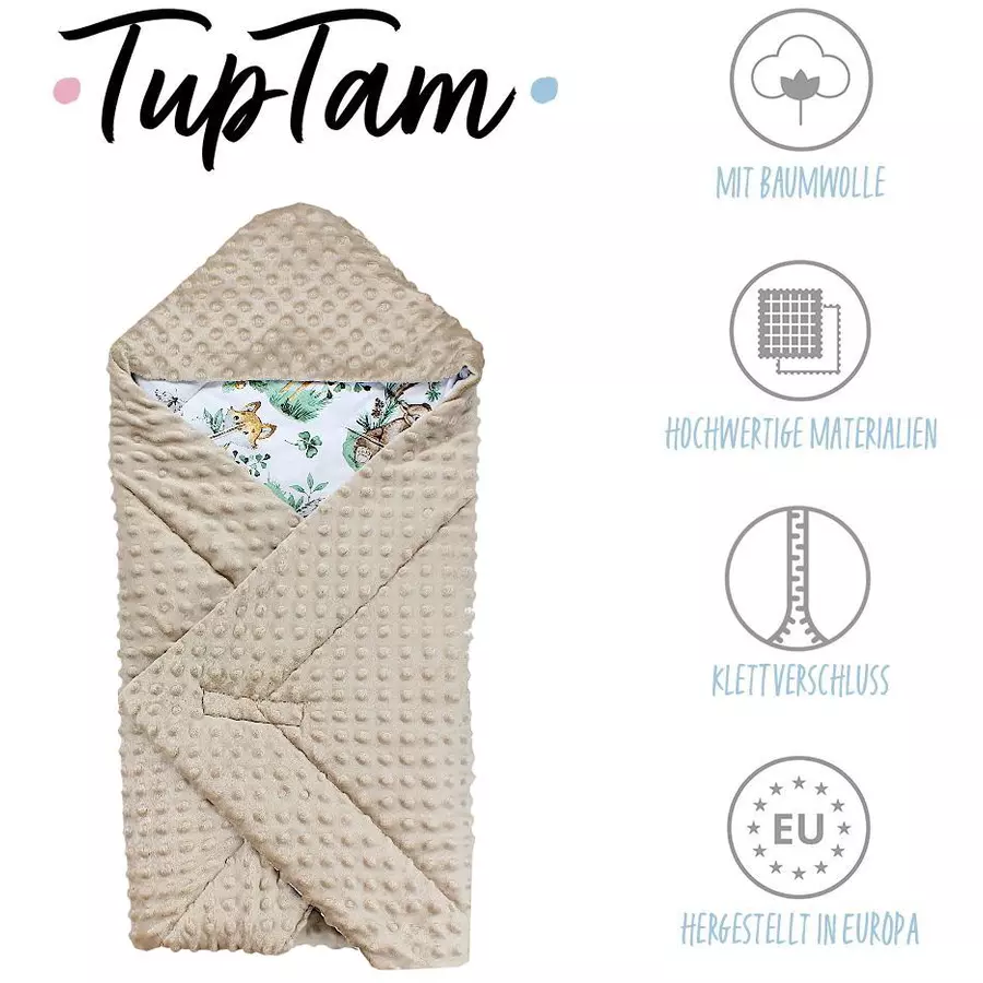 TupTam Baby Winter Einschlagdecke für Babyschale Wattiert grünbeige