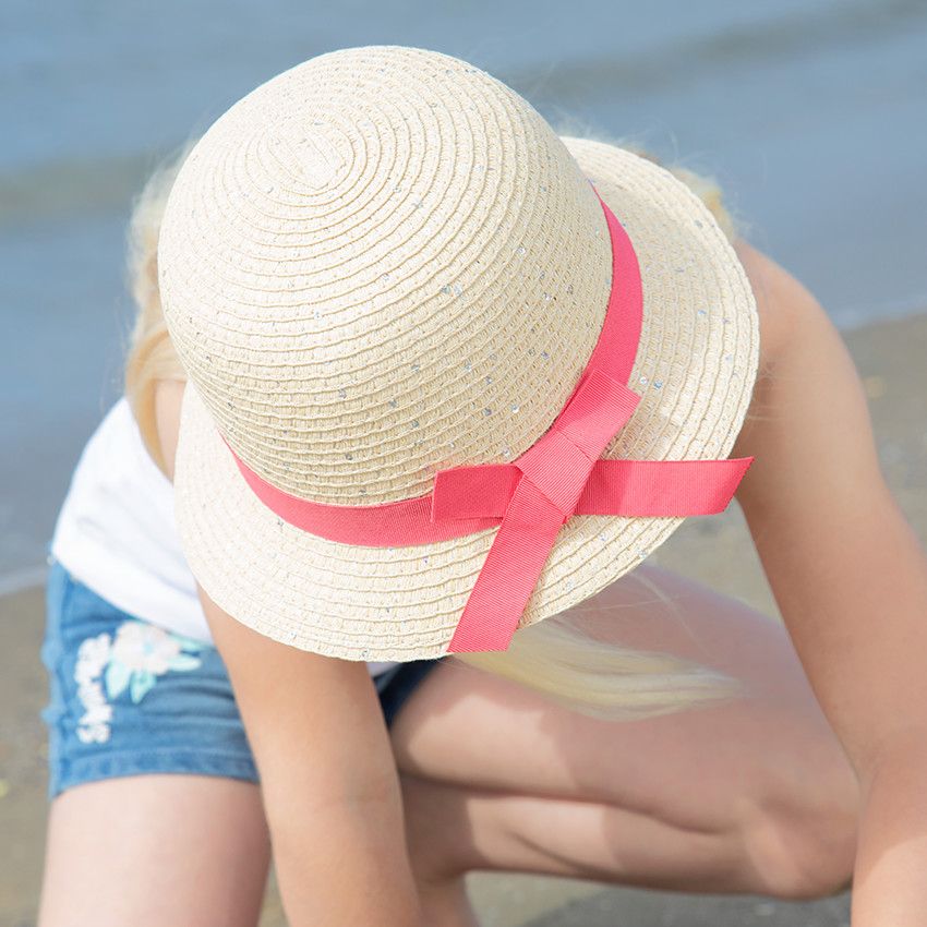 Chapeau effet paille détails sequins pour fille - Ecru