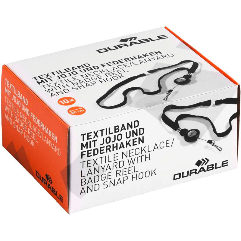 Lacets textile Durable avec enrouleur noir - Boîte 10