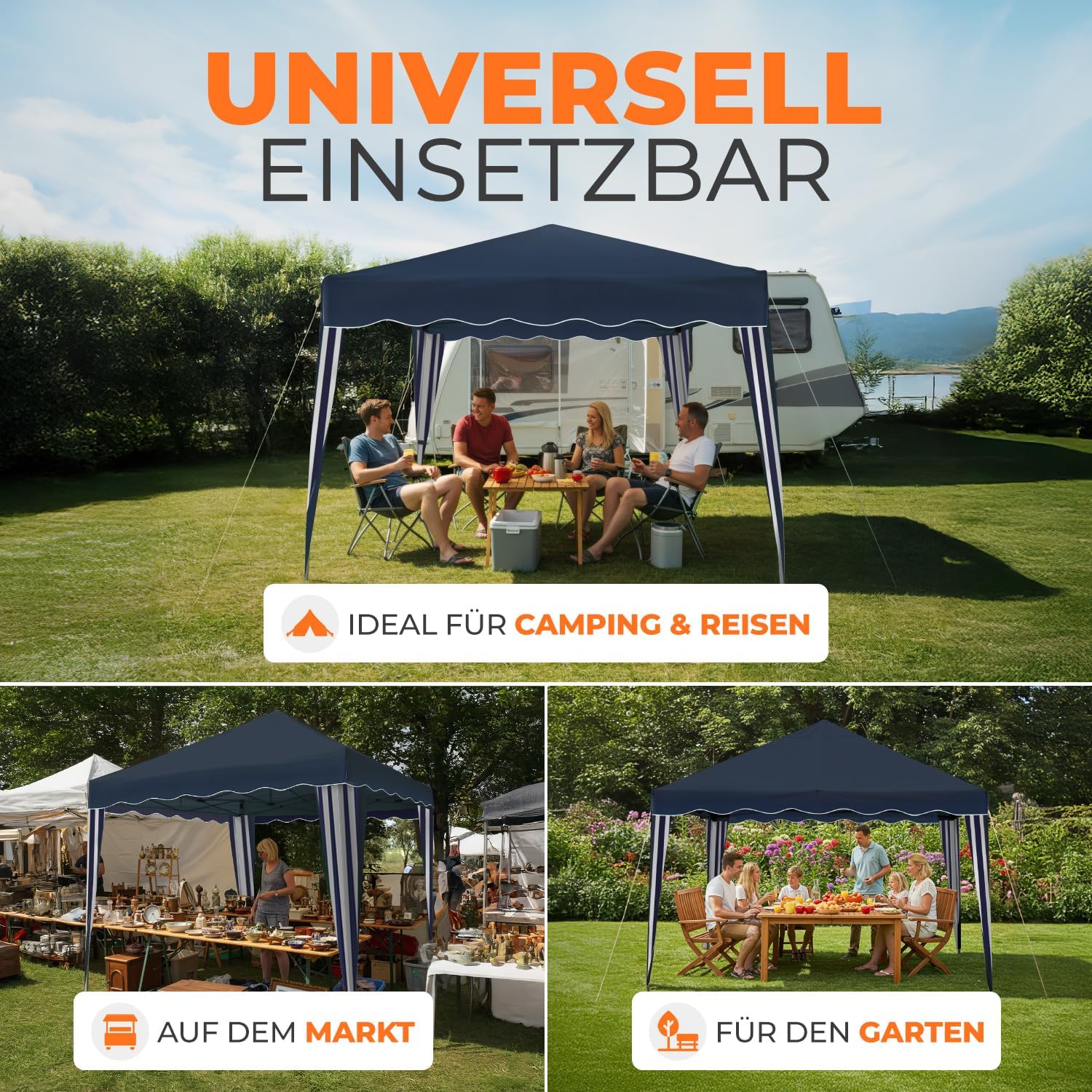 Kronenburg Faltpavillon wasserdicht Dachmaß 3 x 3 m UV Schutz 50+ Pavillon in Blau