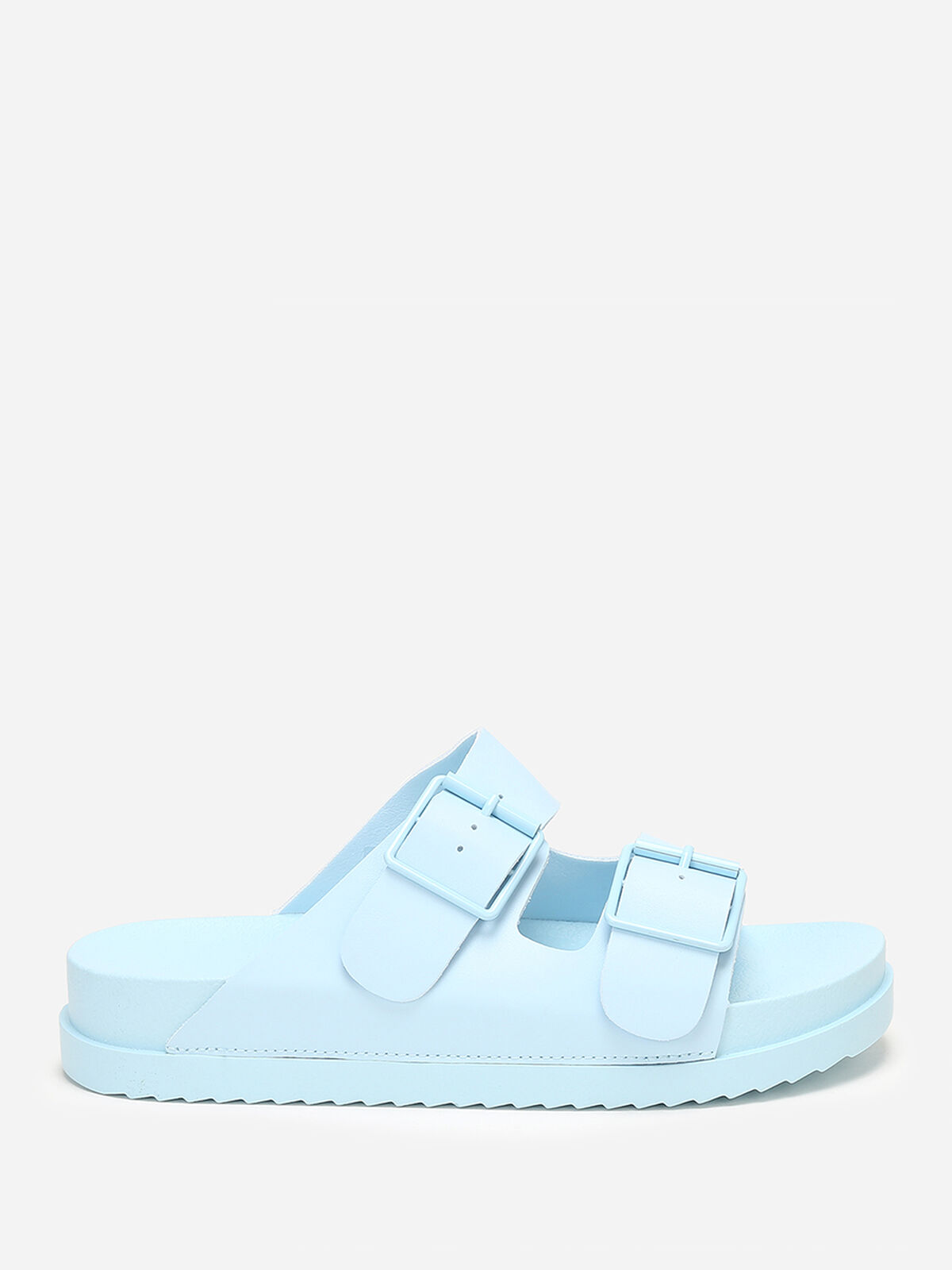 Mules crantées en simili à double brides- Bleu clair