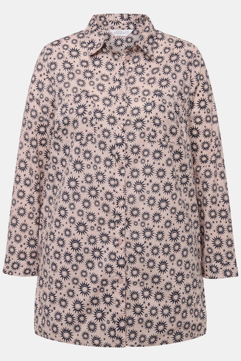 Hemdbluse, Boxy Shape, Sun-Print, Hemdkragen, Langarm