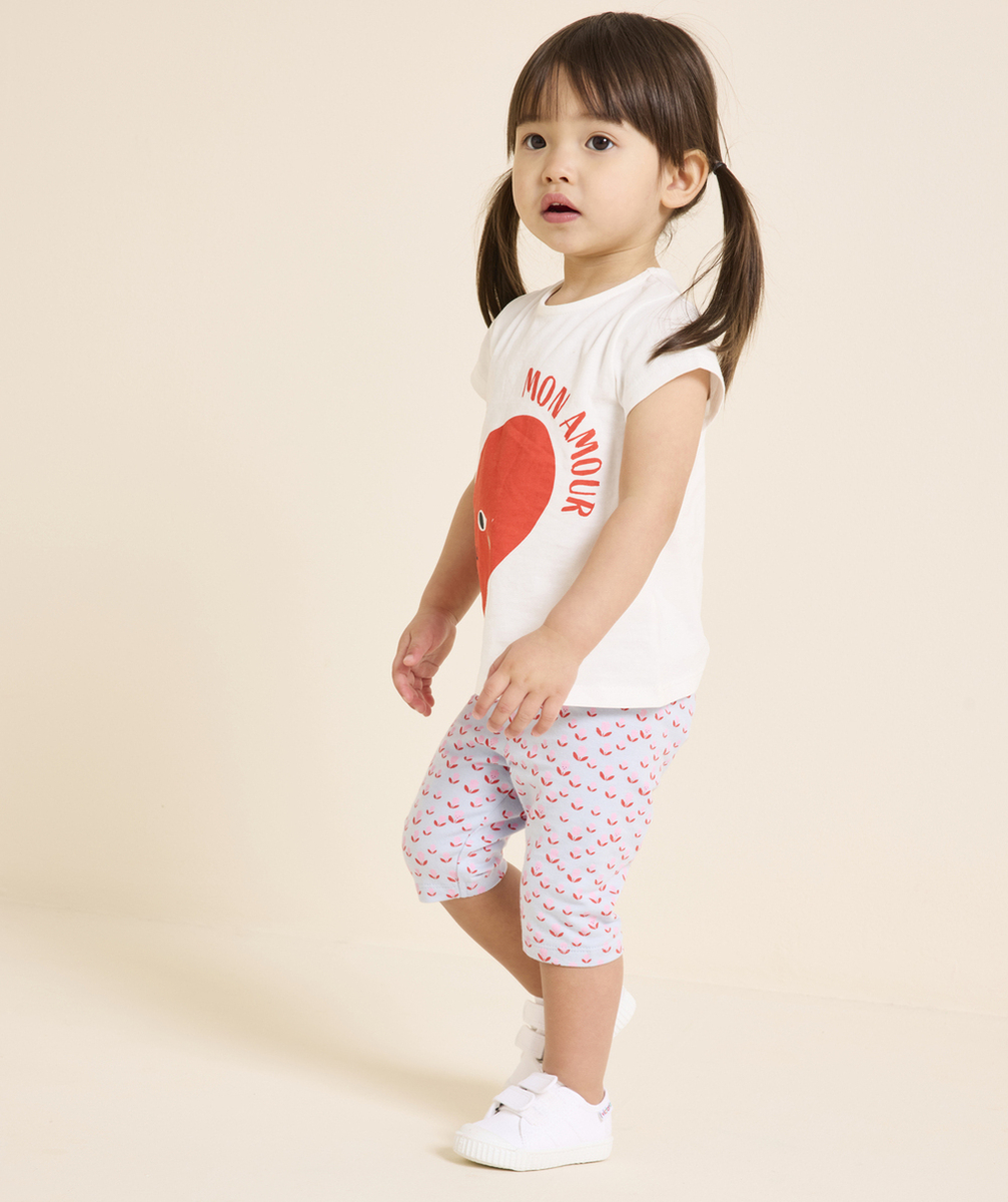 legging court bébé fille en coton bio bleu imprimé fleurs