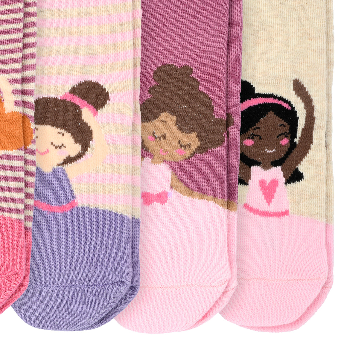 Topolino 5 Paar Mädchen Socken mit Ballerinas dunkelrosa / rosa / cremeweiss