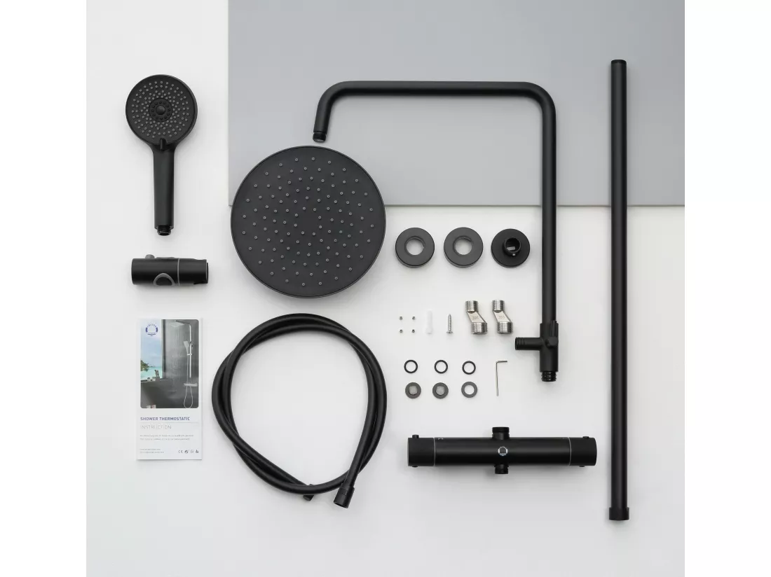Cecipa max Colonne de Douche Thermostatique Noir avec Mitigeur, Ensemble de Douche Réglable en Hauteur avec Pulvérisateur,EU Modèle