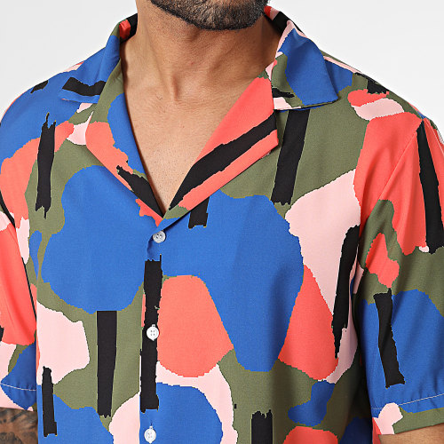 Chemise Manches Courtes Bleu Orange Vert Kaki