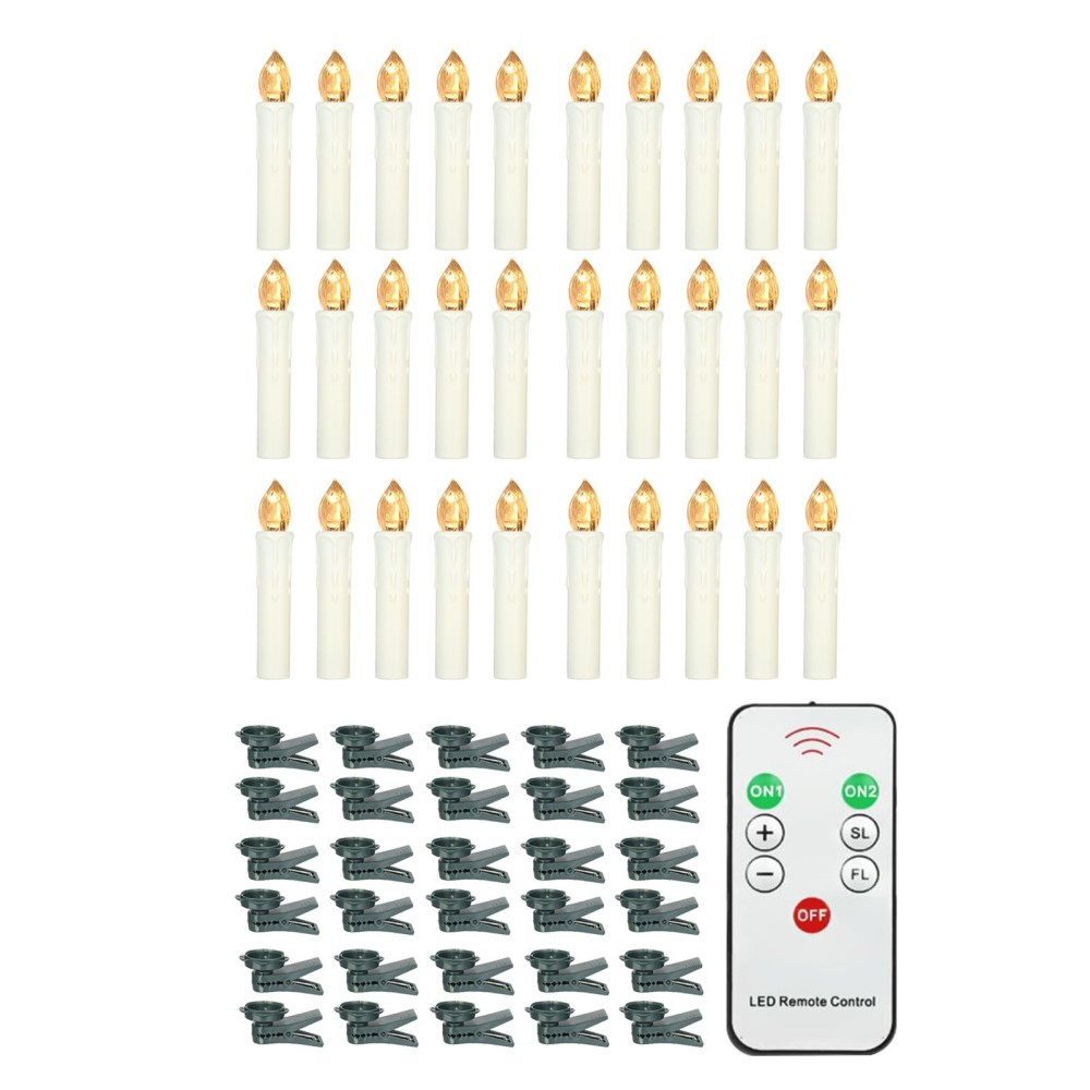 (30er Set) 10cm LED Weihnachtsbaum Kerzen Christbaum Beleuchtung inkl. Fernbedienung (Batteriebetrieben) - Warmweiss