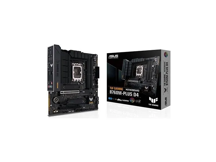 ASUS TUF GAMING B760M-PLUS D4 - Bundkort - micro ATX - LGA1700 sokkel - B760 Chipset - USB-C 3.2 Gen 2x2, USB 3.2 Gen 2, USB 3.2 Gen 1 - 2.5 Gigabit LAN - onboard grafik (CPU påkrævet) - HD Audio (8-kanaler)