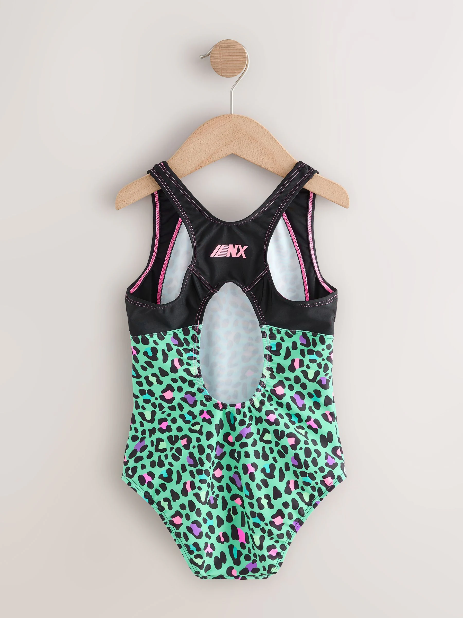 Turquoise met dierenprint - Sports Open Back Swimsuit (3-16yrs)