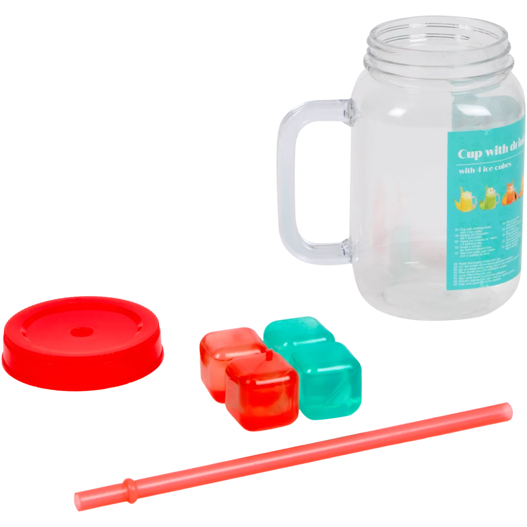 Drinkbeker met rietje en ijsblokjes 550 ml | diverse kleuren