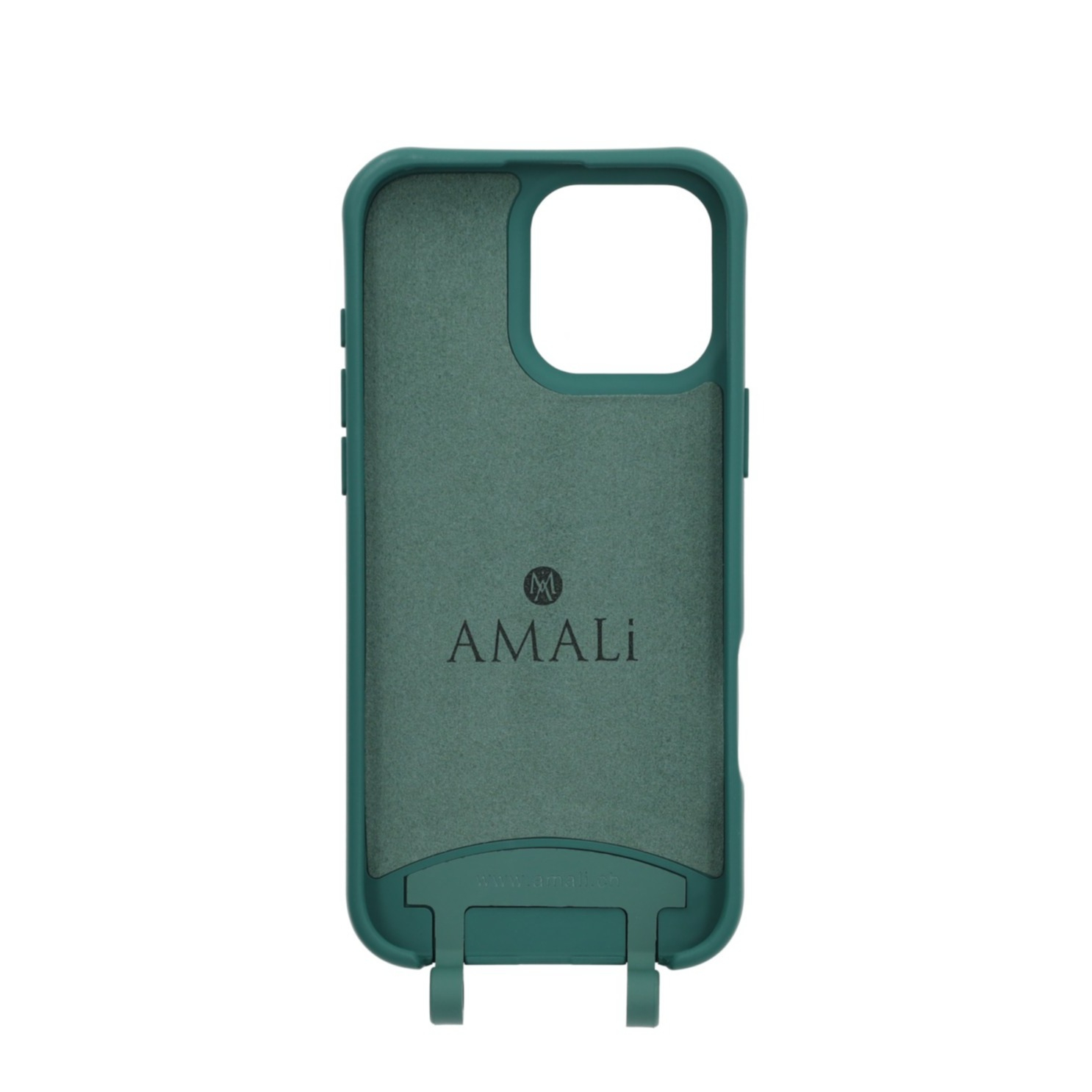 iPhone 15 Pro Max Handy Hülle Elegantes Case mit abnehmbarem Necklace Adapter - Darkgreen / Silver