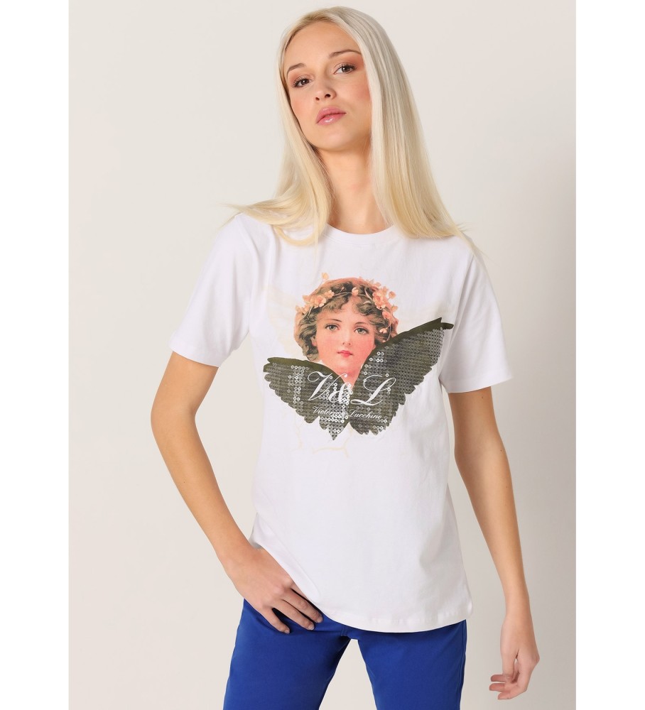 Victorio & Lucchino, Camiseta V&L de Manga Curta com Lantejoulas de Anjo Branca