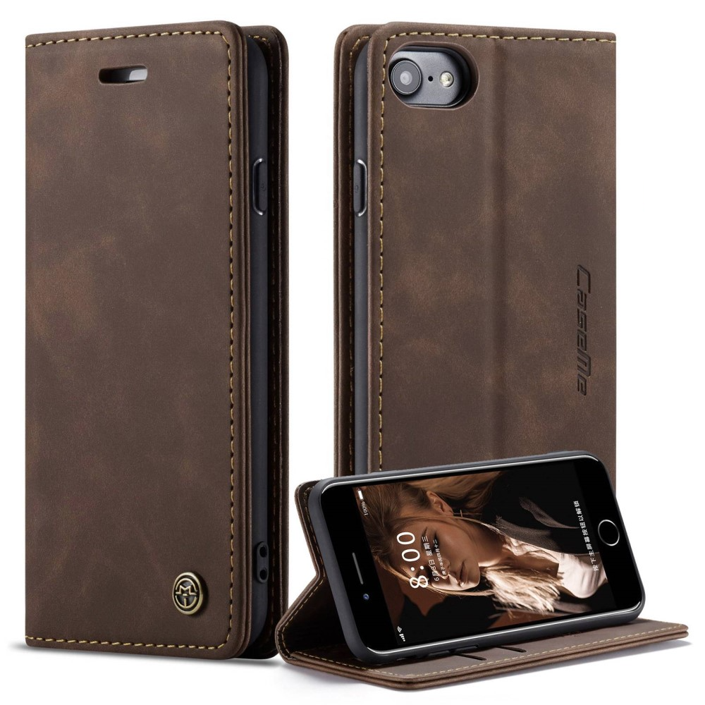iPhone SE (2022/2020) / 8 / 7 / 6S Leder Tasche Flip Wallet Etui mit Kartenfächern - Dunkelbraun
