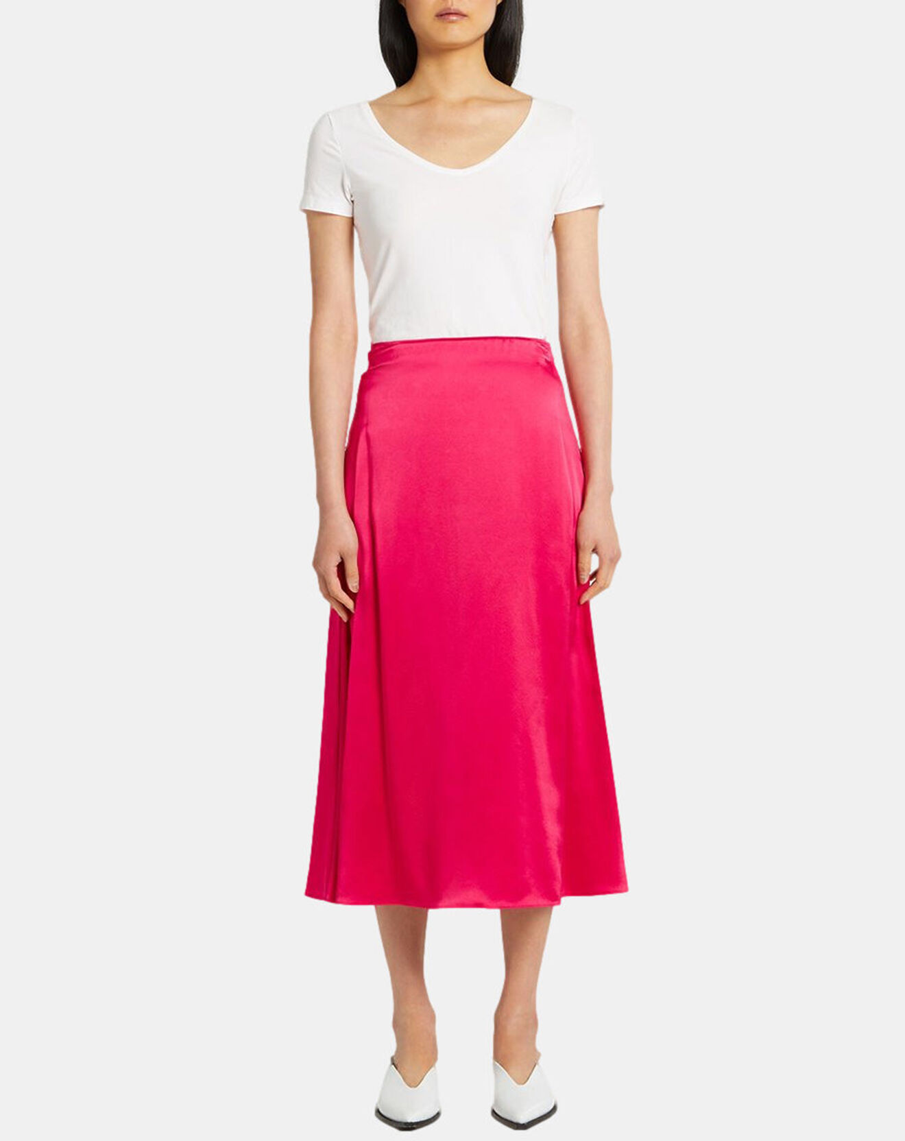 Galeries Lafayette Jupe midi 100% Soie Zazie rose fuchsia