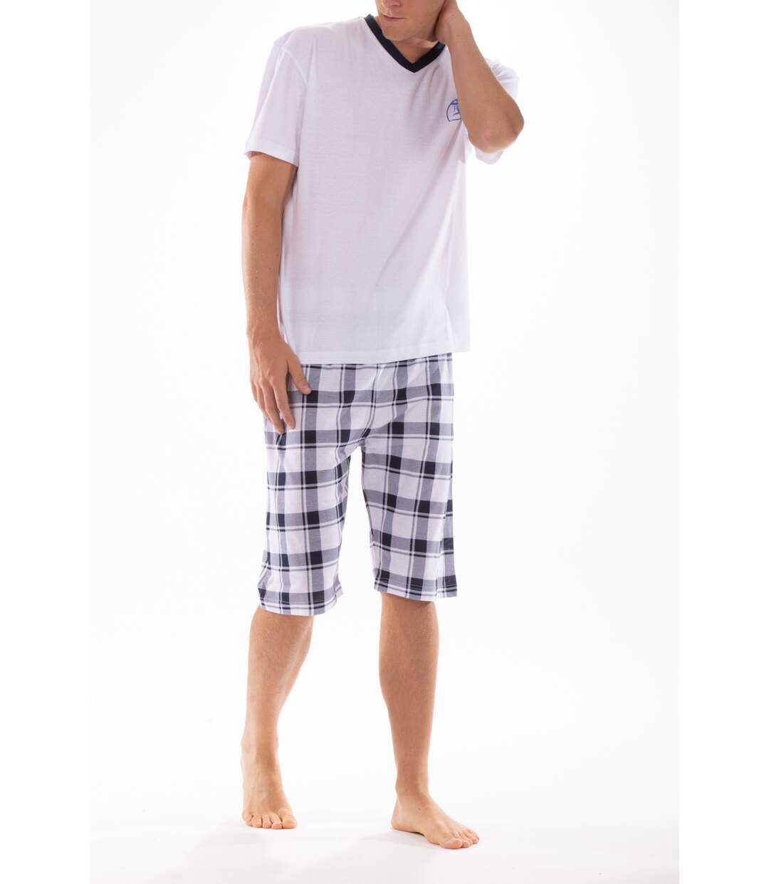 Pyjashort à carreaux colV PYJA3 BLANC