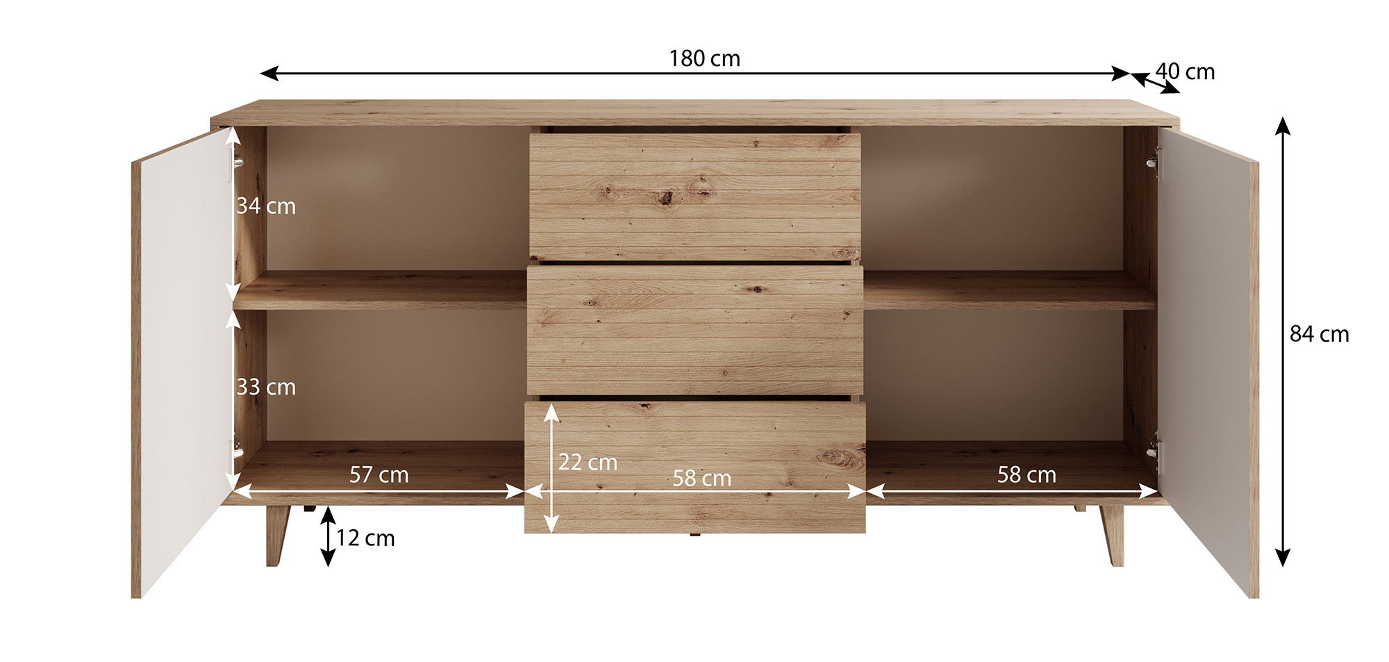 Fuzeta - Dressoir - Eiken - 180x40x84 cm