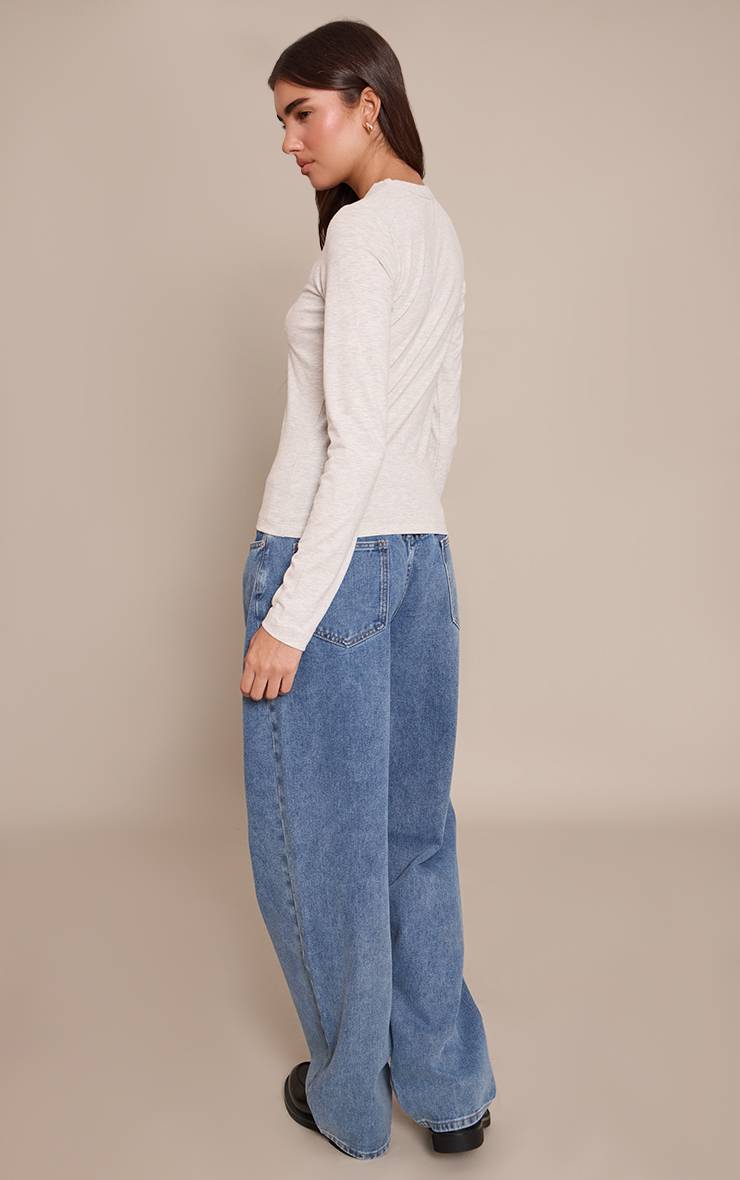 Délavage Vintage Jean Boyfriend Style Dos Plongeant Délavage Bleu Moyen