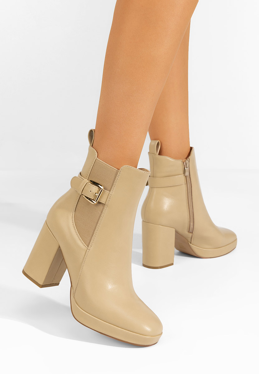 Bottines à gros talon beige Sumiko