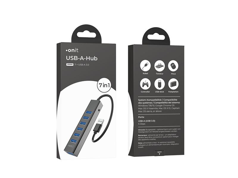 onit USB-A-Hub 7A Leichter und kompakter Hub mit 7 USB-A-Ports