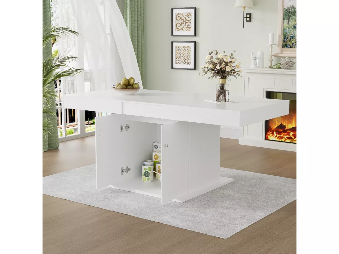 Table à manger extensible - 4 à 8 personnes - avec espace de rangement - panneaux de particules blanc - 140/180x80x76cm