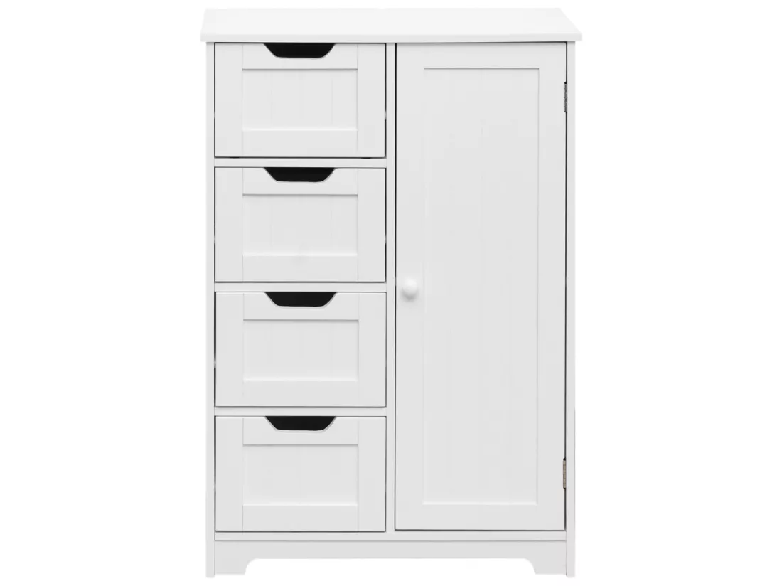 Meuble de salle de bain Moderne 4 Tiroirs 1 Porte Bois Blanc