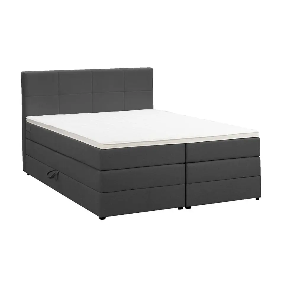 Boxspring met opbergruimte Liv geblokt - antraciet - 140x200 cm