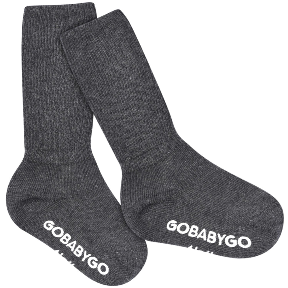 Køb Gobabygo Dark Grey Melange Non Slip Strømper Organic Bomuld