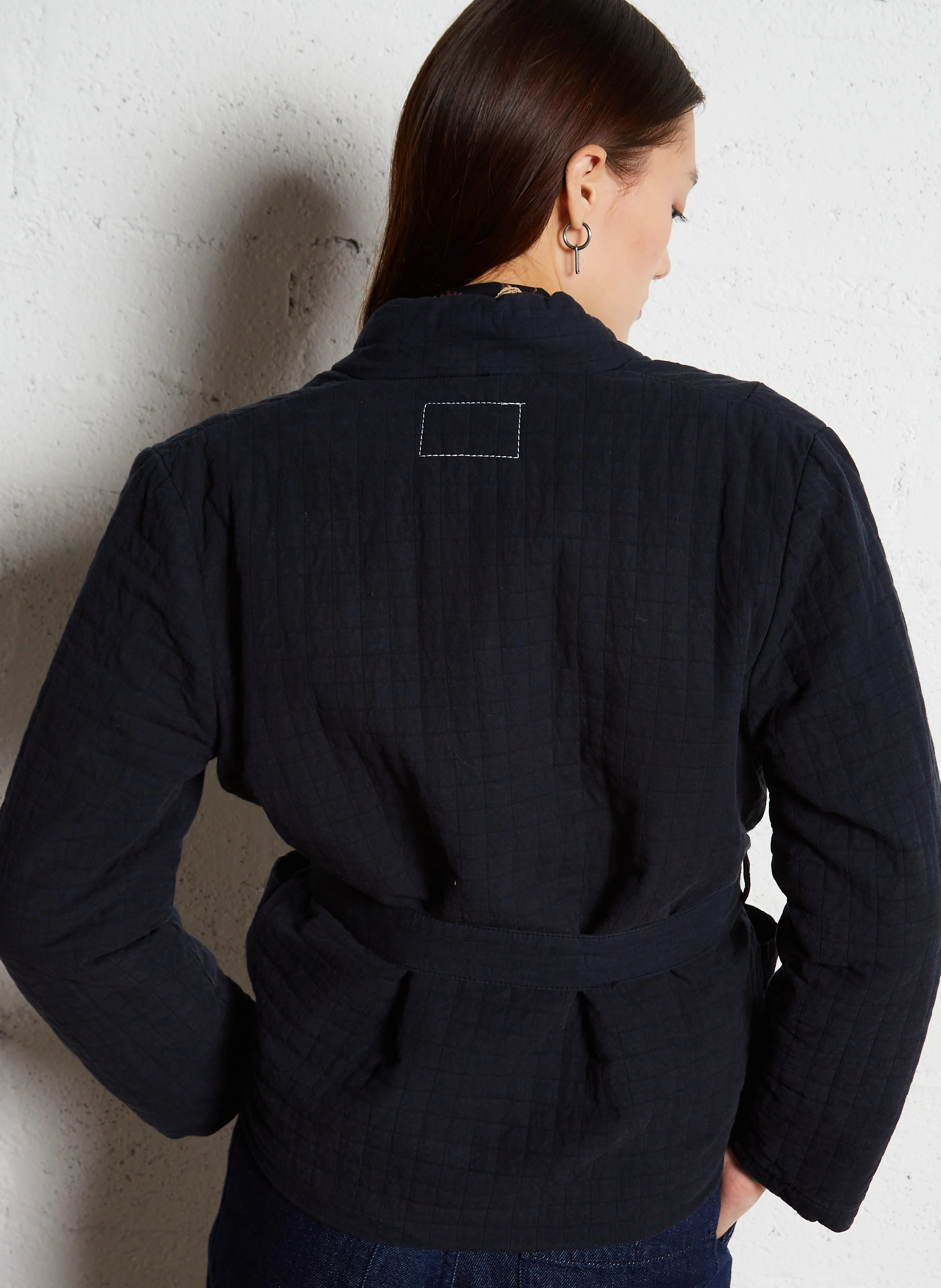 VERTU - Kimono droit col V en coton | Bleu