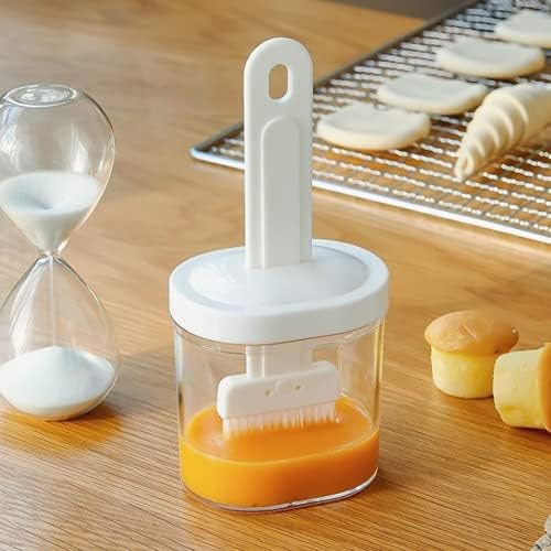 (180ml) 2in1 Öl Behälter mit Silikon Pinsel Dosierflasche für Olivenöl / Eigelb / Saucen zum Kochen / Backen / Grillen - Weiss