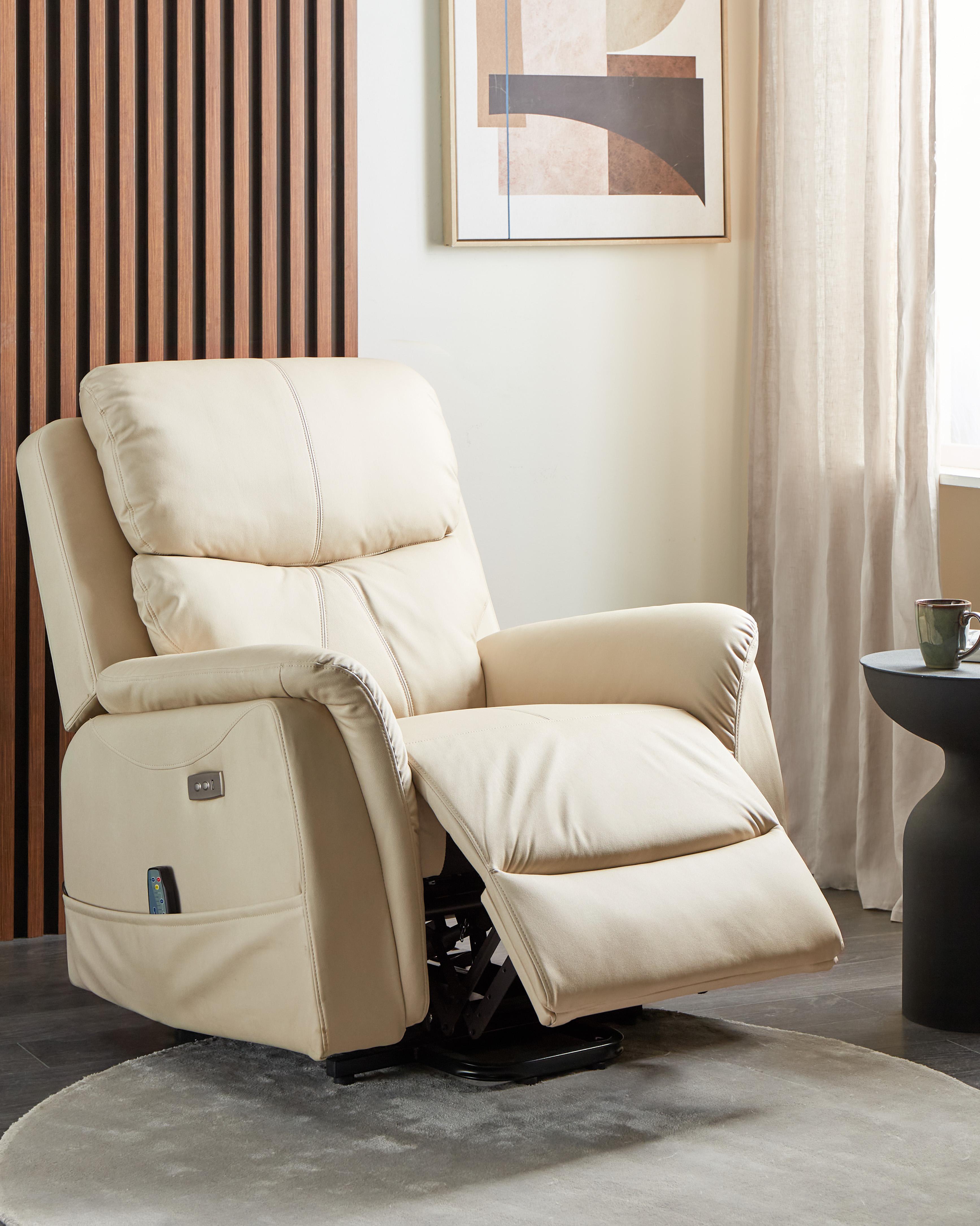 Elektrische relaxfauteuil GLORIE massagefunctie Kunstleer Lichtbeige