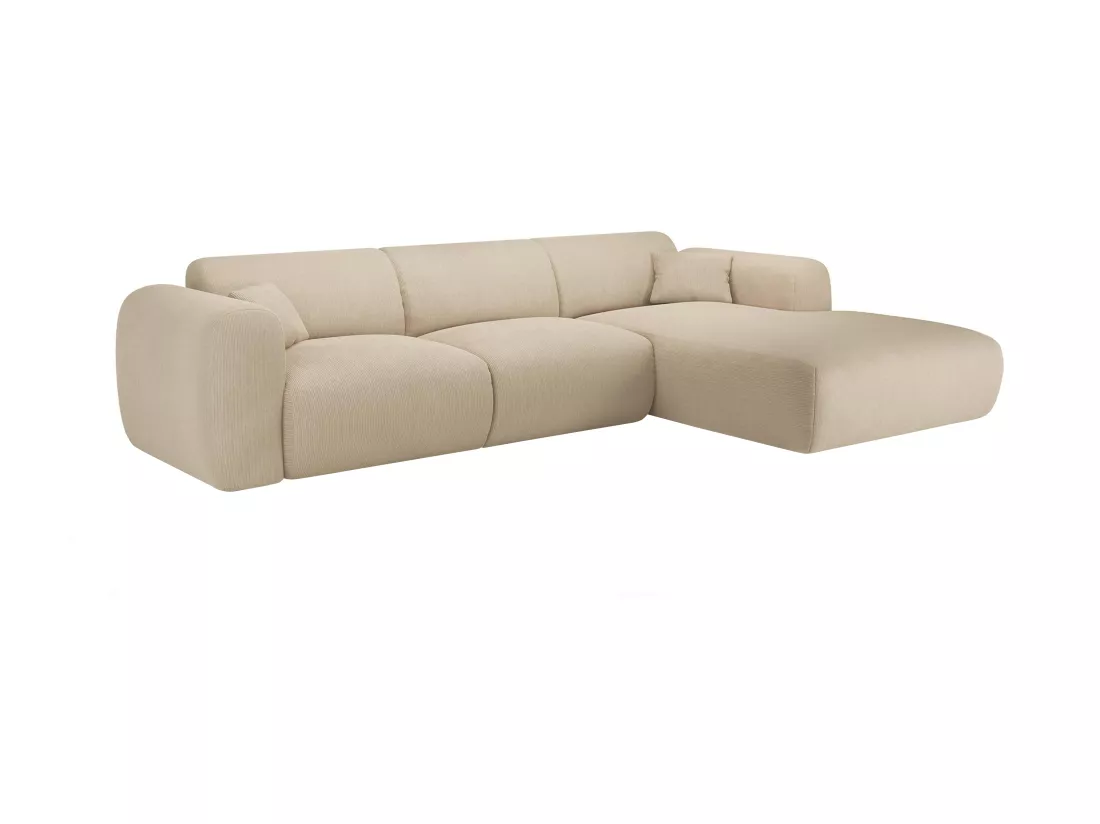 Grand canapé d'angle droit en tissu texturé beige POGNI de Maison Céphy